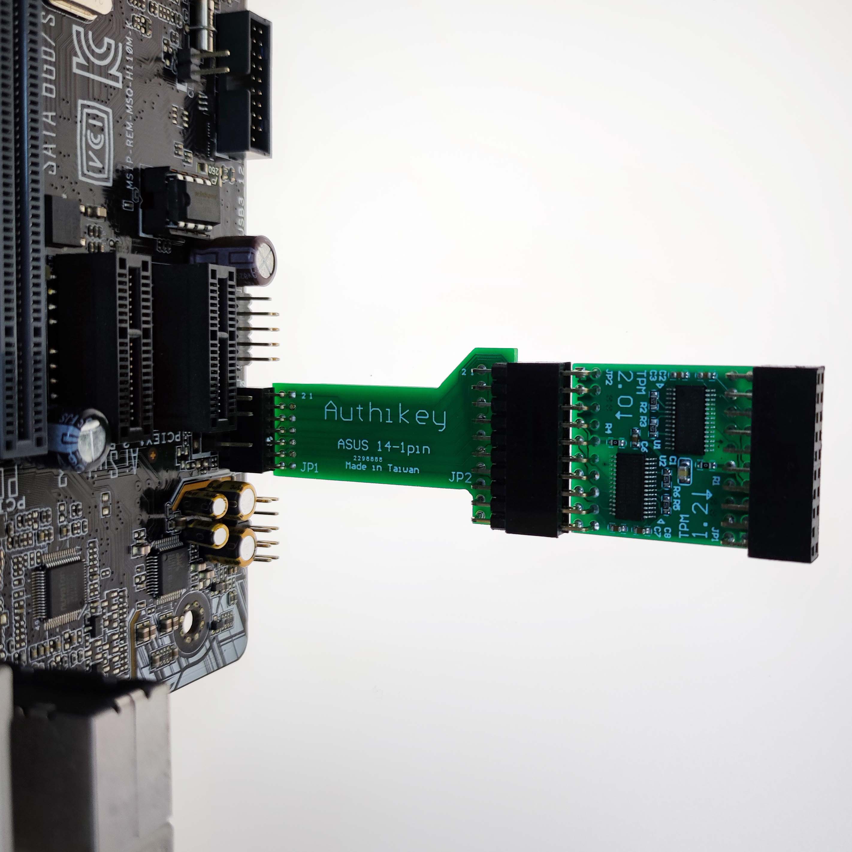 Authikey TPM module installed on an ASUS motherboard header
